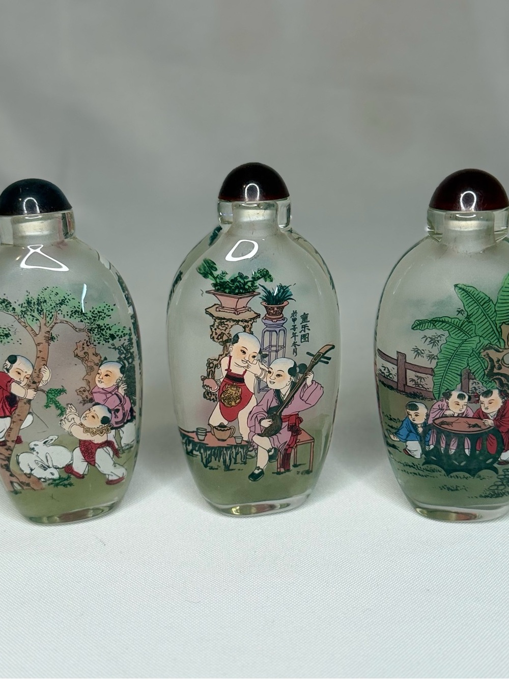 Antique-Style Hand-Painted Chinese Snuff Bottle Trio - Multicolor